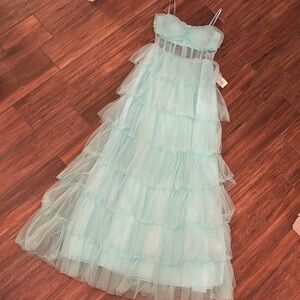NWT Next Up Spaghetti Strap Aqua Ruffle Dress